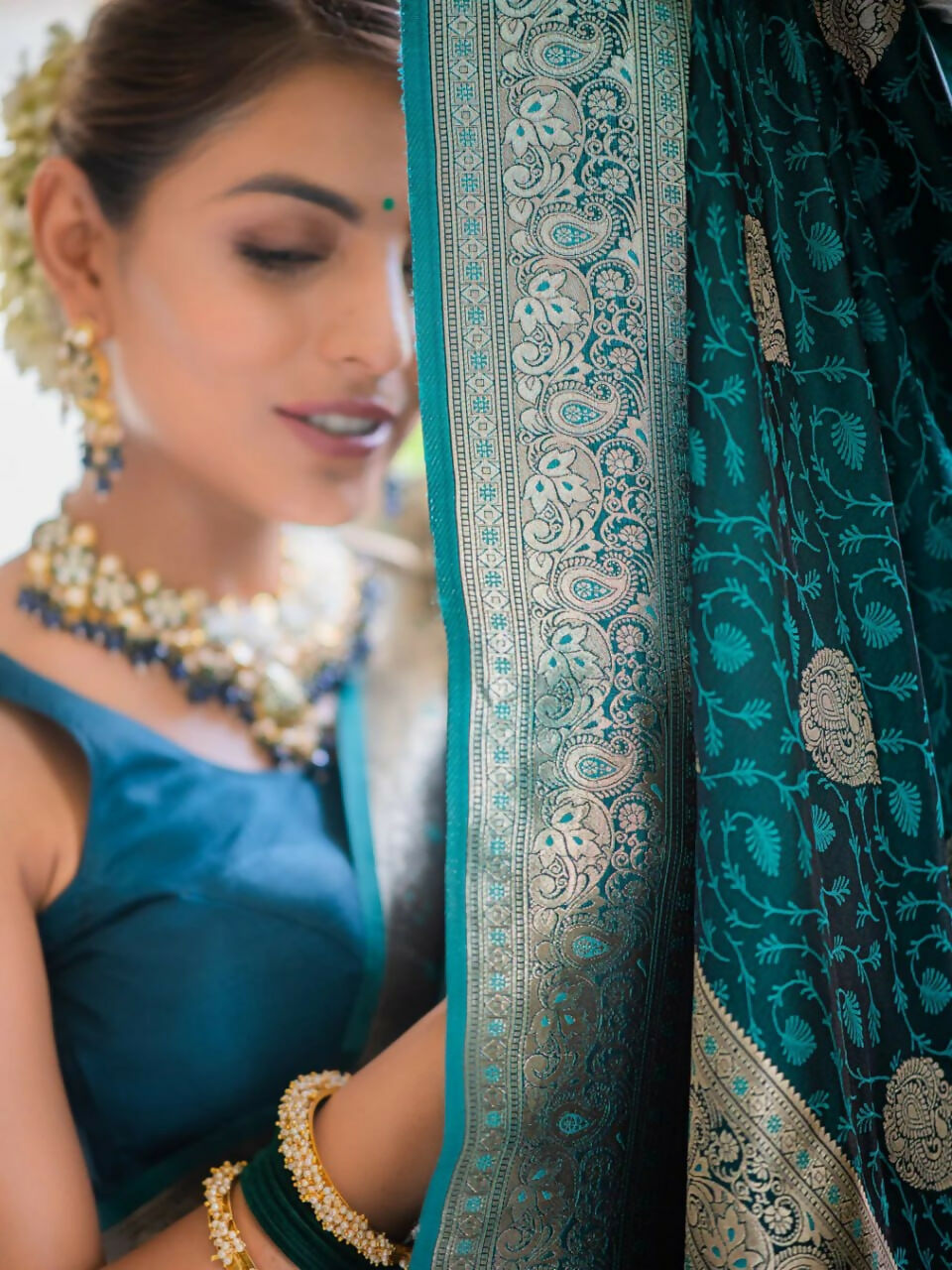 Preksha Creation Banarasi Soft Silk Women Dark Blue Saree - Distacart