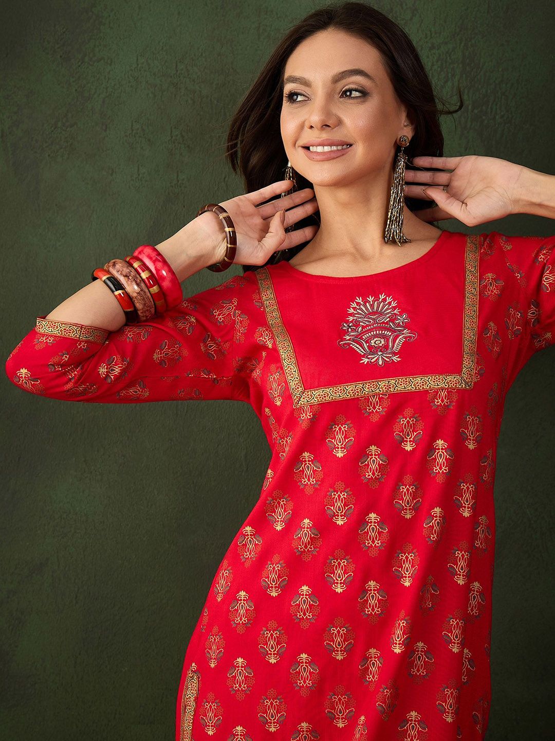 Sangria Printed Kurta With Palazzo - Distacart