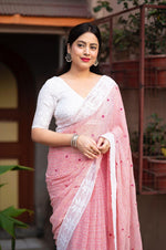 Thumbnail for Pink Poly Georgette Ethnic Motifs Saree with Unstitched Blouse - Hiral Fashion - Distacart