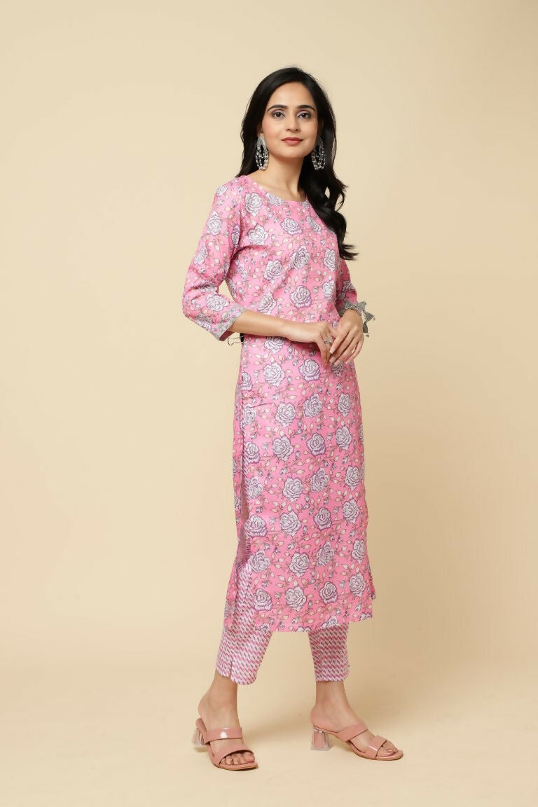 Designer Stylish Pink Cotton Blend Stitched Suit With Dupatta - Tanisha - Distacart