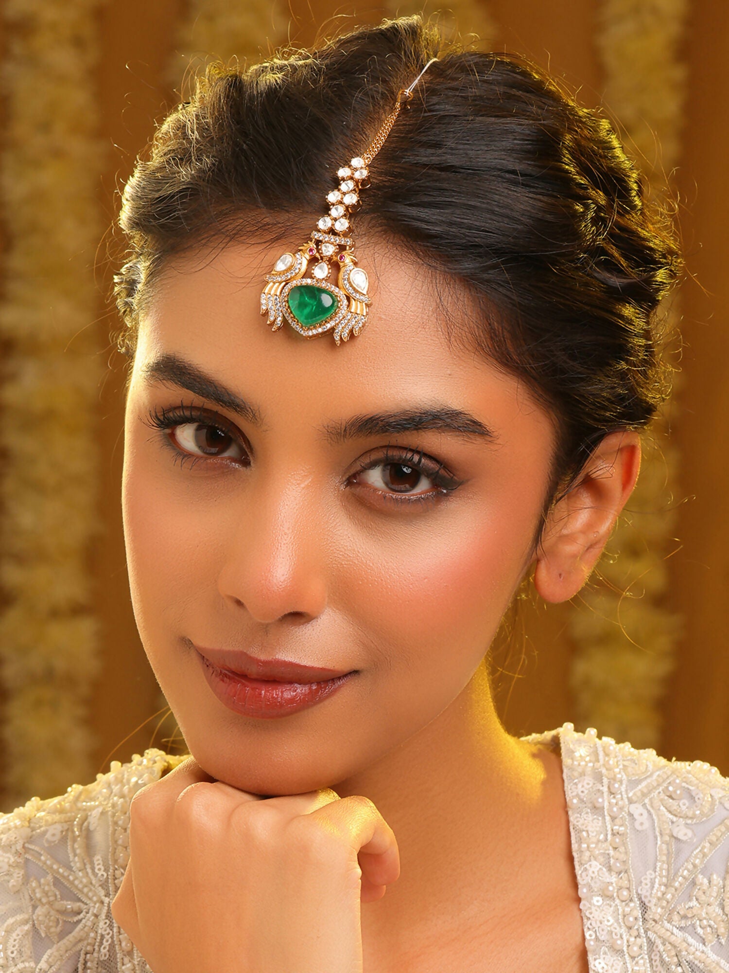 Ruby Raang Heart Kundan Maang Tikka - Distacart