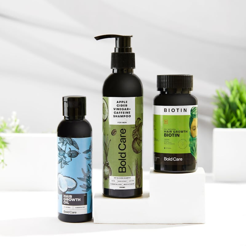 Bold Care DHT Blocker Shampoo + Hair Growth Oil + Biotin Supplements Combo - Distacart