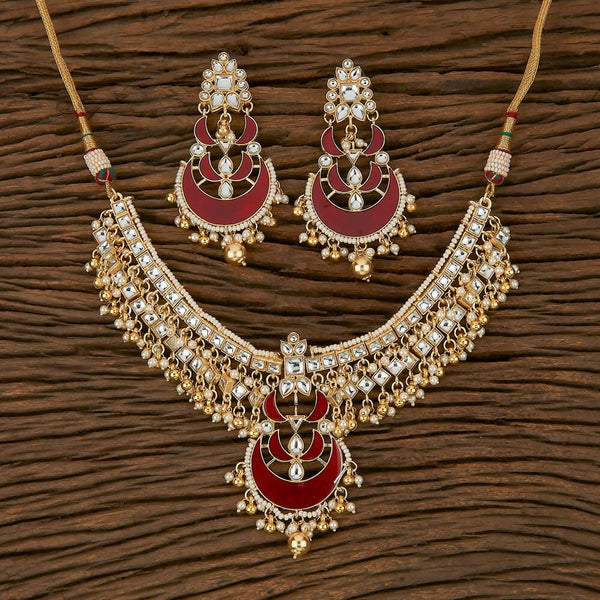 Joban Fashion Women Golden White Maroon Necklace Set - Distacart