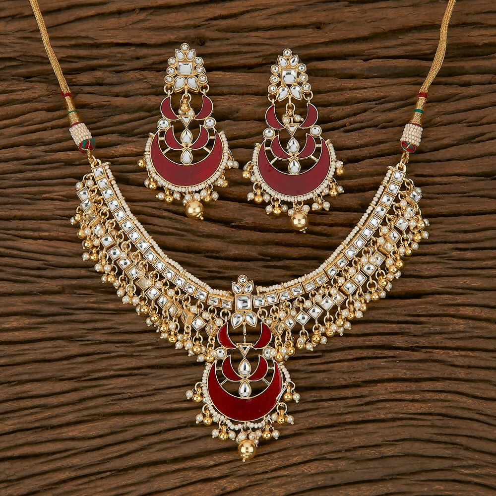 Joban Fashion Women Golden White Maroon Necklace Set - Distacart