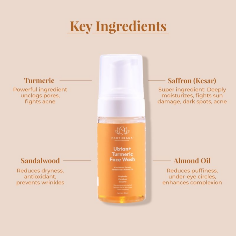 Earthraga Ubtan And Turmeric Foaming Face Wash - Distacart