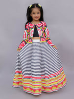 Thumbnail for Lil Drama Shor-Gul Multicolor Lehanga Choli with Jacket Set for Girls