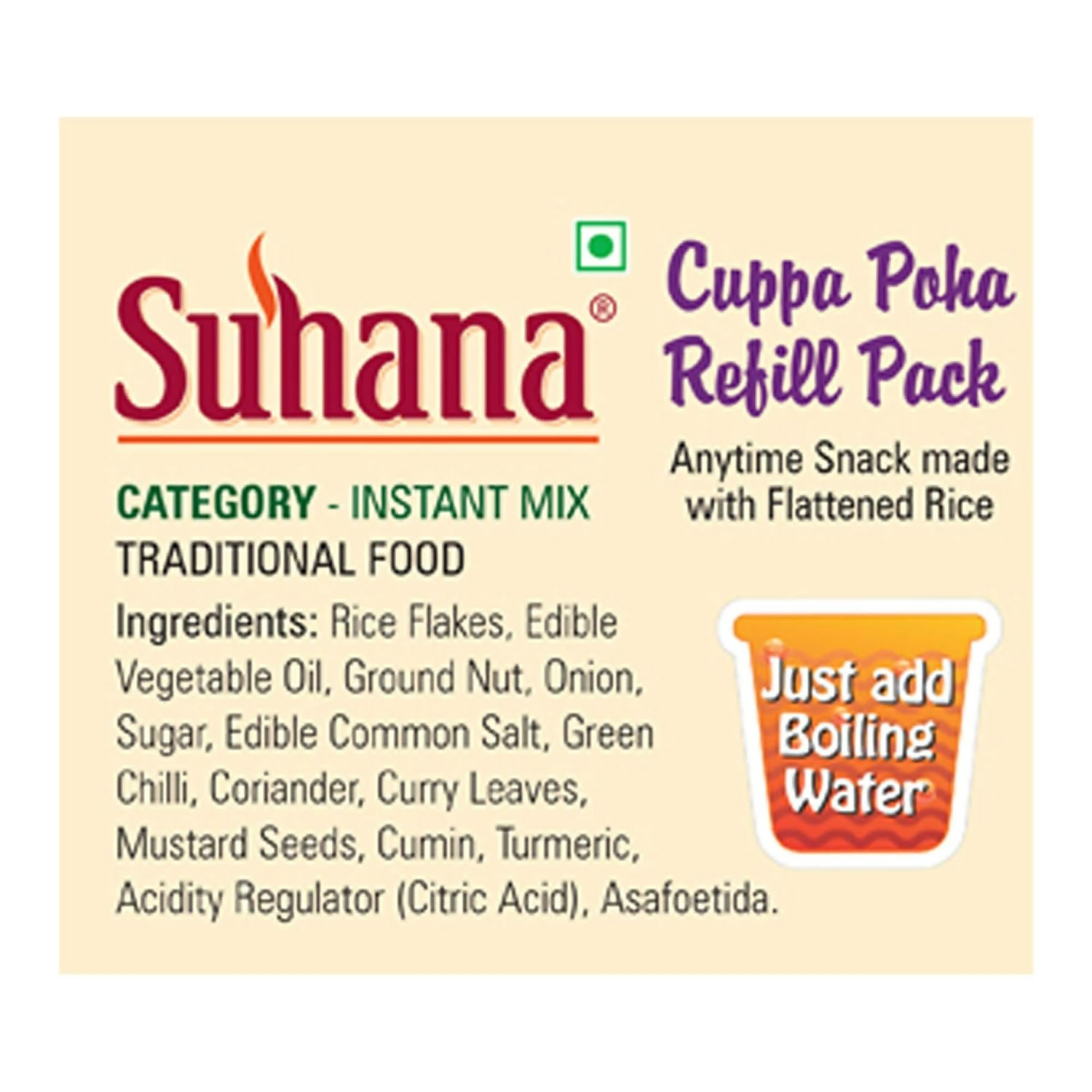 Suhana Cuppa Poha Refill Pouch Ready to Eat Instant Breakfast