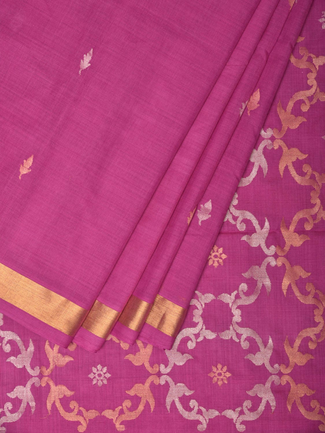 Magenta Uppada Cotton Handloom Saree with Grill Pallu Design - Global Threads - Distacart