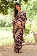 Thumbnail for Joban Fashion Wine Banarasi Soft Pure Handloom Banarasi Silk Saree