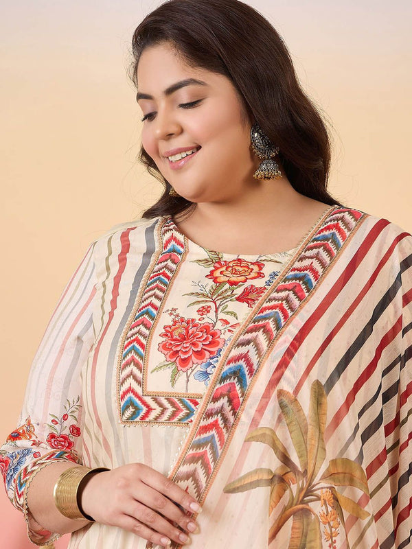 Sztori Women Floral Yoke Design Regular Kurta with Trousers & With Dupatta