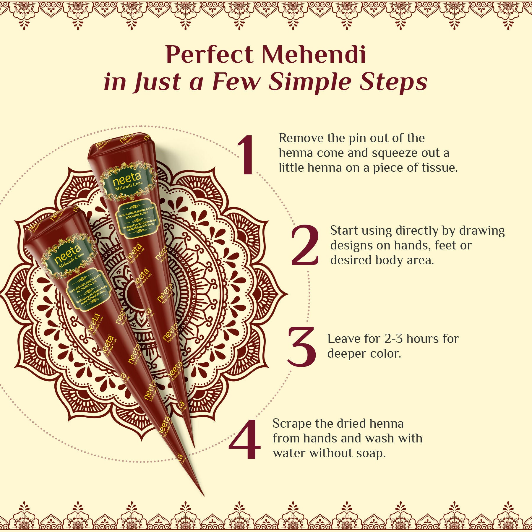 Neeta Mehendi Cone For Hand Design – 12 Henna Cones Reddish Brown - Distacart