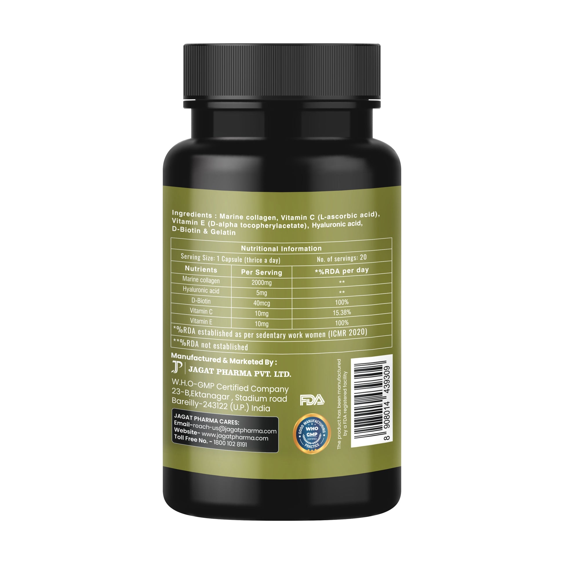 Jagat Pharma Marine Collagen Capsules for Hair, Skin, Joint, Nail, Bones - Distacart