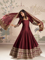 Thumbnail for Evanik Women Maroon Embroidered Design Wedding Gown with Dupatta - Distacart