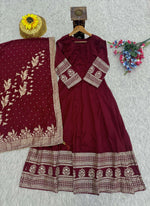 Thumbnail for Evanik Women Maroon Embroidered Design Wedding Gown with Dupatta - Distacart