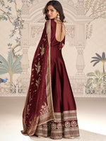 Thumbnail for Evanik Women Maroon Embroidered Design Wedding Gown with Dupatta - Distacart