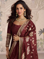 Thumbnail for Evanik Women Maroon Embroidered Design Wedding Gown with Dupatta - Distacart