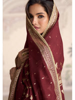Thumbnail for Evanik Women Maroon Embroidered Design Wedding Gown with Dupatta - Distacart