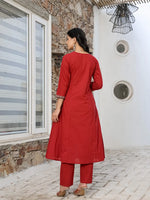 Thumbnail for Yufta Maroon Cotton A Line Kurta Dupatta Set
