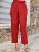 Thumbnail for Yufta Maroon Cotton A Line Kurta Dupatta Set