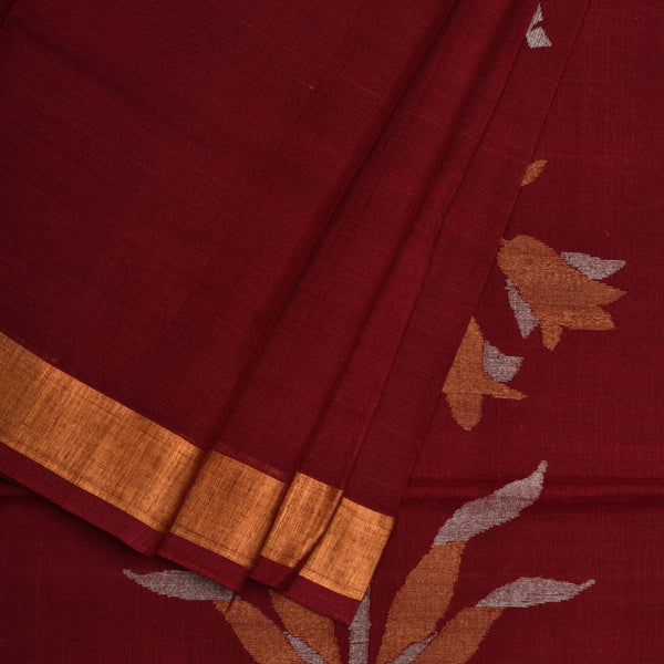 Maroon Khadi Cotton Handloom Saree with Pallu Design - Global Threads - Distacart
