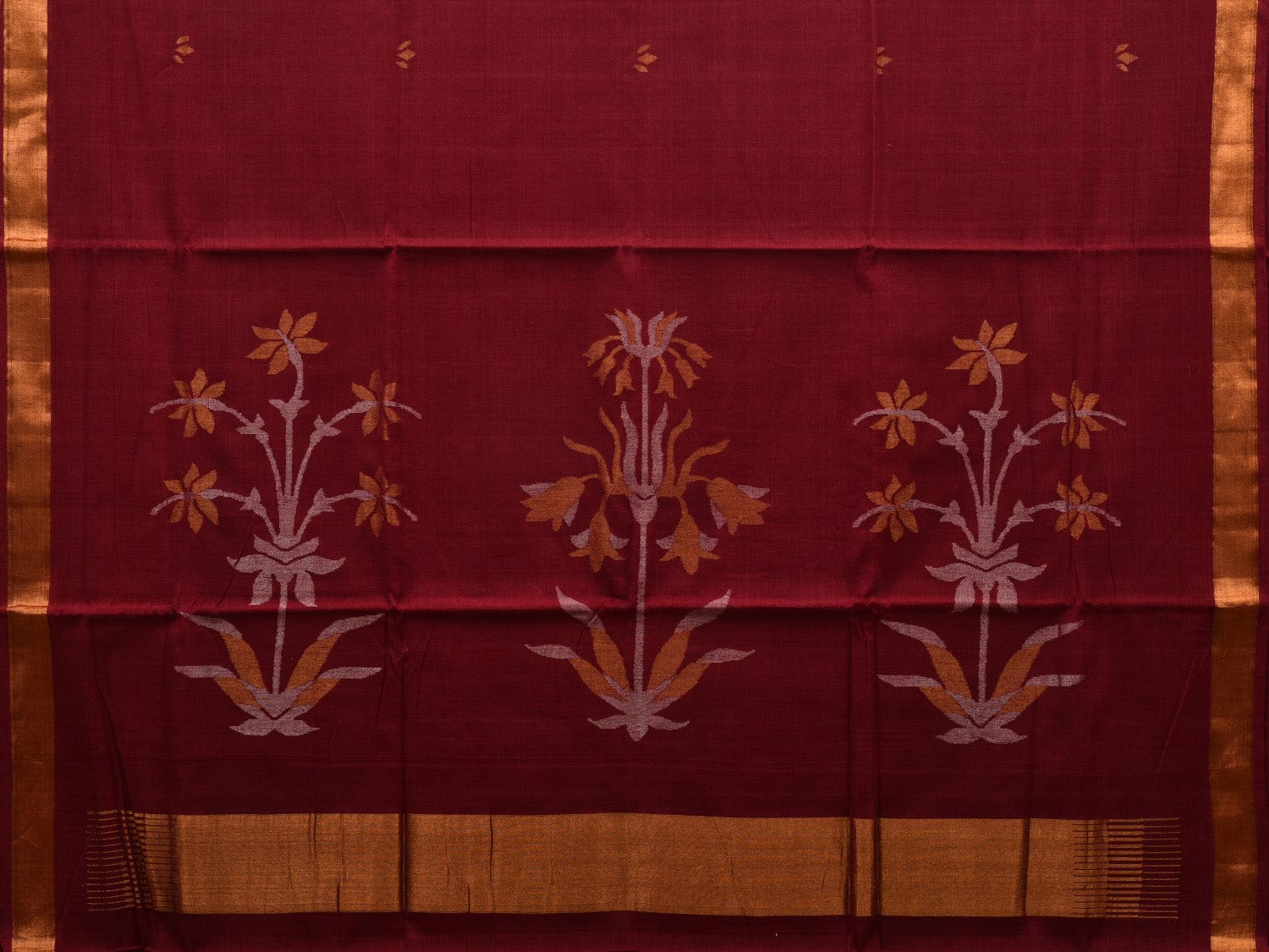 Maroon Khadi Cotton Handloom Saree with Pallu Design - Global Threads - Distacart