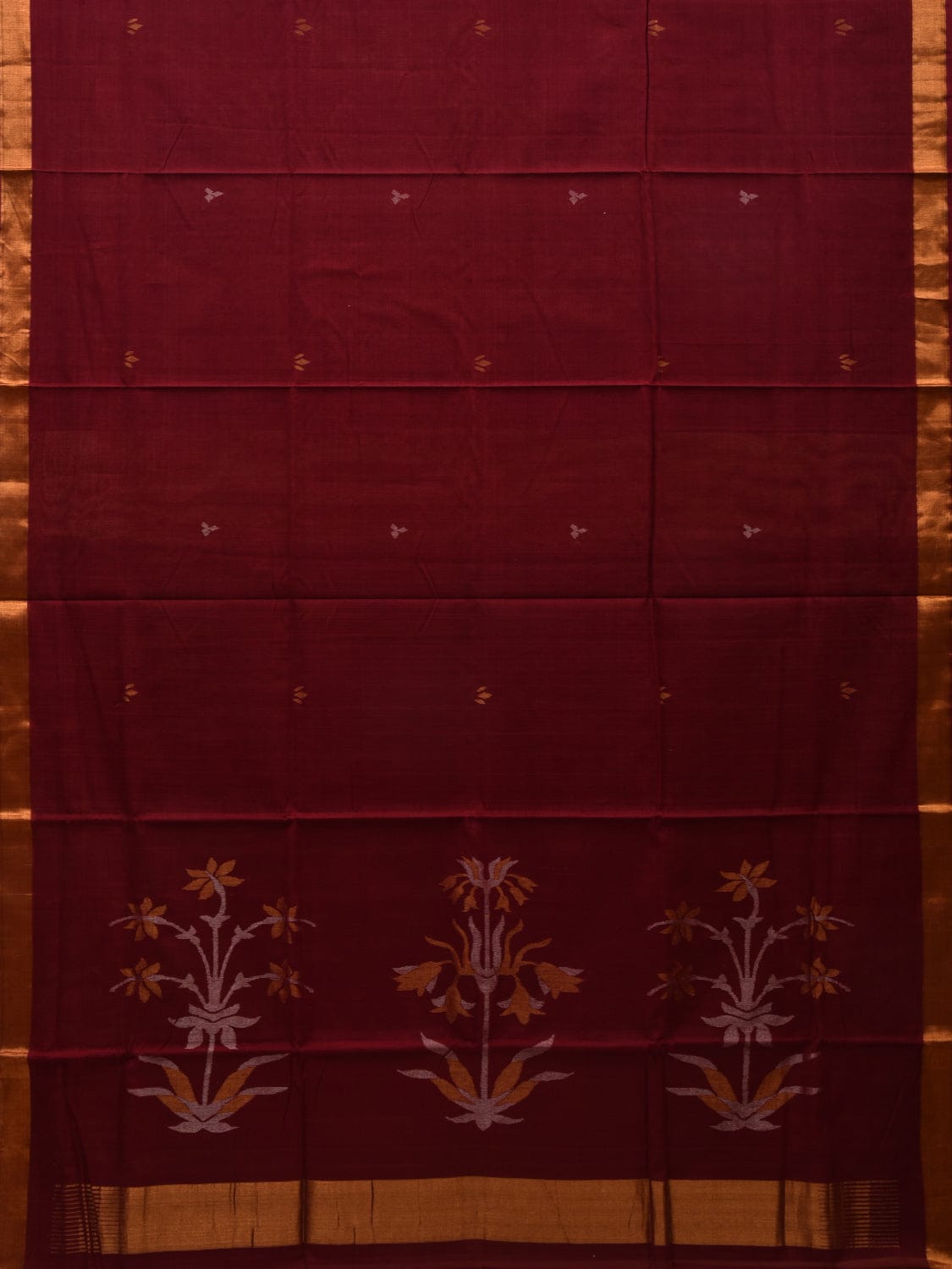 Maroon Khadi Cotton Handloom Saree with Pallu Design - Global Threads - Distacart