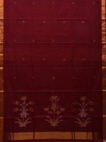 Thumbnail for Maroon Khadi Cotton Handloom Saree with Pallu Design - Global Threads - Distacart