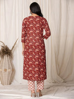 Thumbnail for Yufta Maroon Paisley Pure Cotton Straight Kurta And Trouser With Dupatta