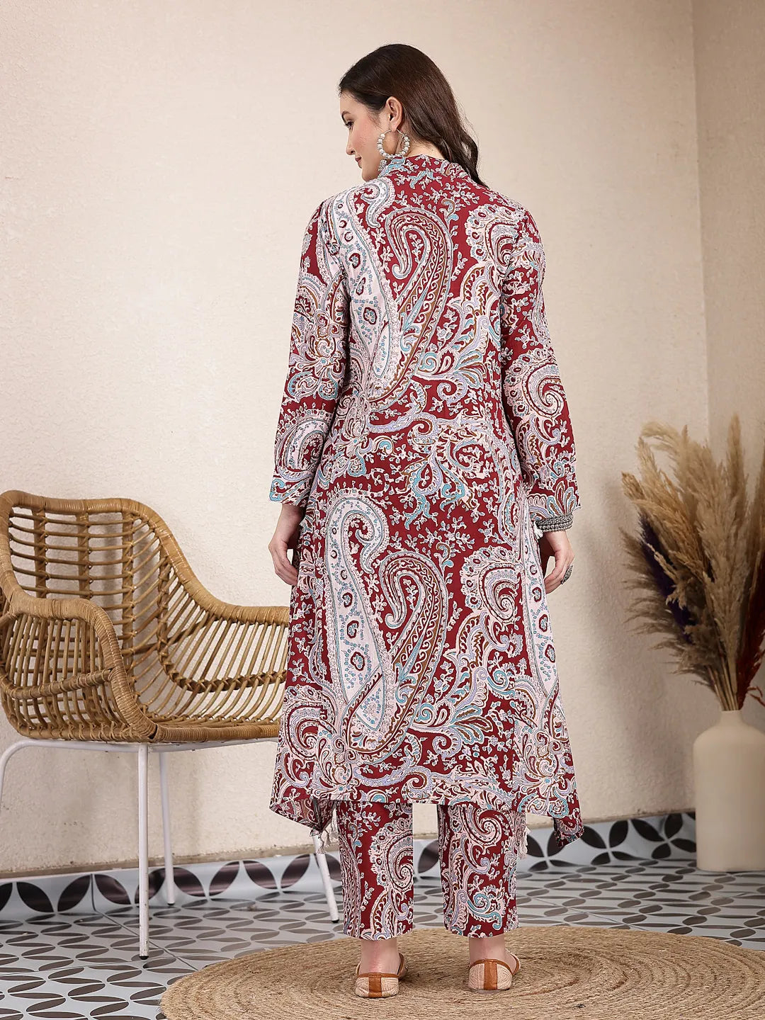 Yufta Maroon Pure Cotton Boho Print Co-Ord Set
