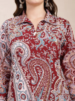 Thumbnail for Yufta Maroon Pure Cotton Boho Print Co-Ord Set