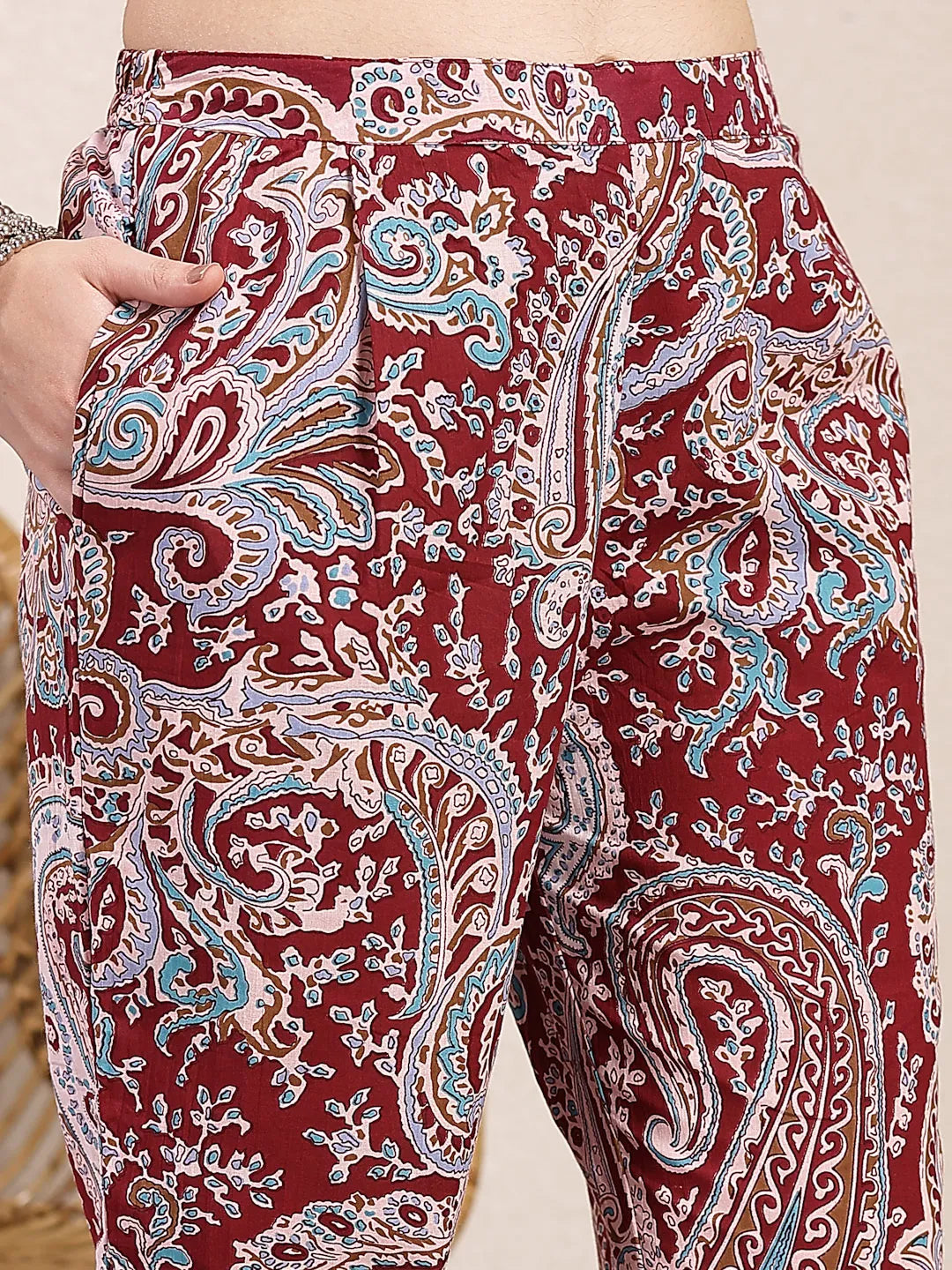 Yufta Maroon Pure Cotton Boho Print Co-Ord Set