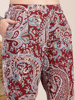 Thumbnail for Yufta Maroon Pure Cotton Boho Print Co-Ord Set