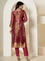 Thumbnail for Yufta Maroon Tissue Kurta Dupatta Pant Set