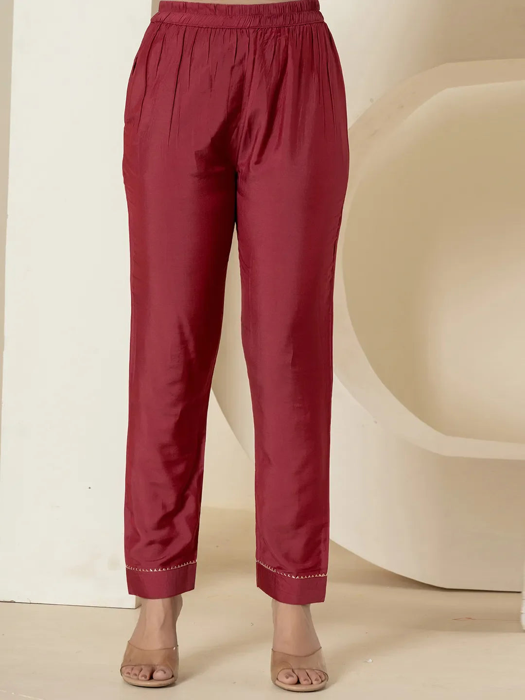 Yufta Maroon Tissue Kurta Dupatta Pant Set