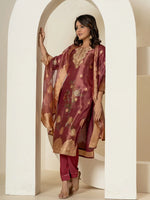 Thumbnail for Yufta Maroon Tissue Kurta Dupatta Pant Set