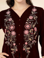 Thumbnail for Yufta Maroon Velvet Zari Work CoOrd Set
