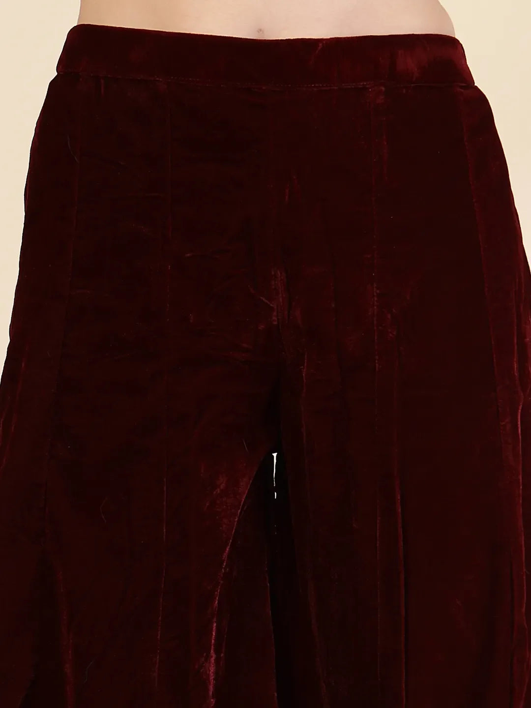 Yufta Maroon Velvet Zari Work CoOrd Set - Distacart