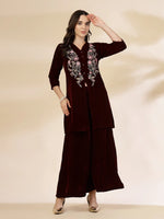 Thumbnail for Yufta Maroon Velvet Zari Work CoOrd Set