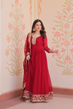 Thumbnail for Evanik Faux Georgette With Embroidered Work Wedding Gown Dupatta