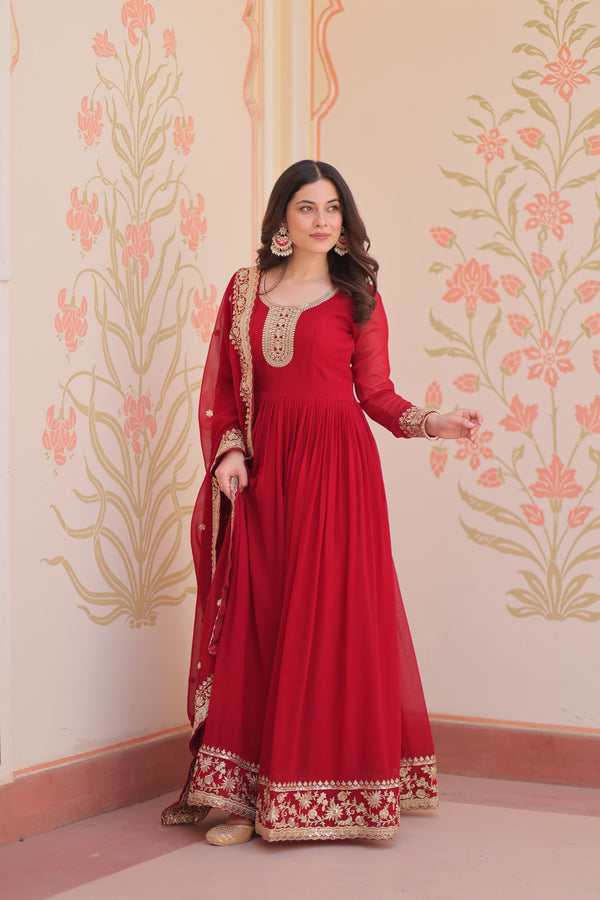 Evanik Faux Georgette With Embroidered Work Wedding Gown Dupatta