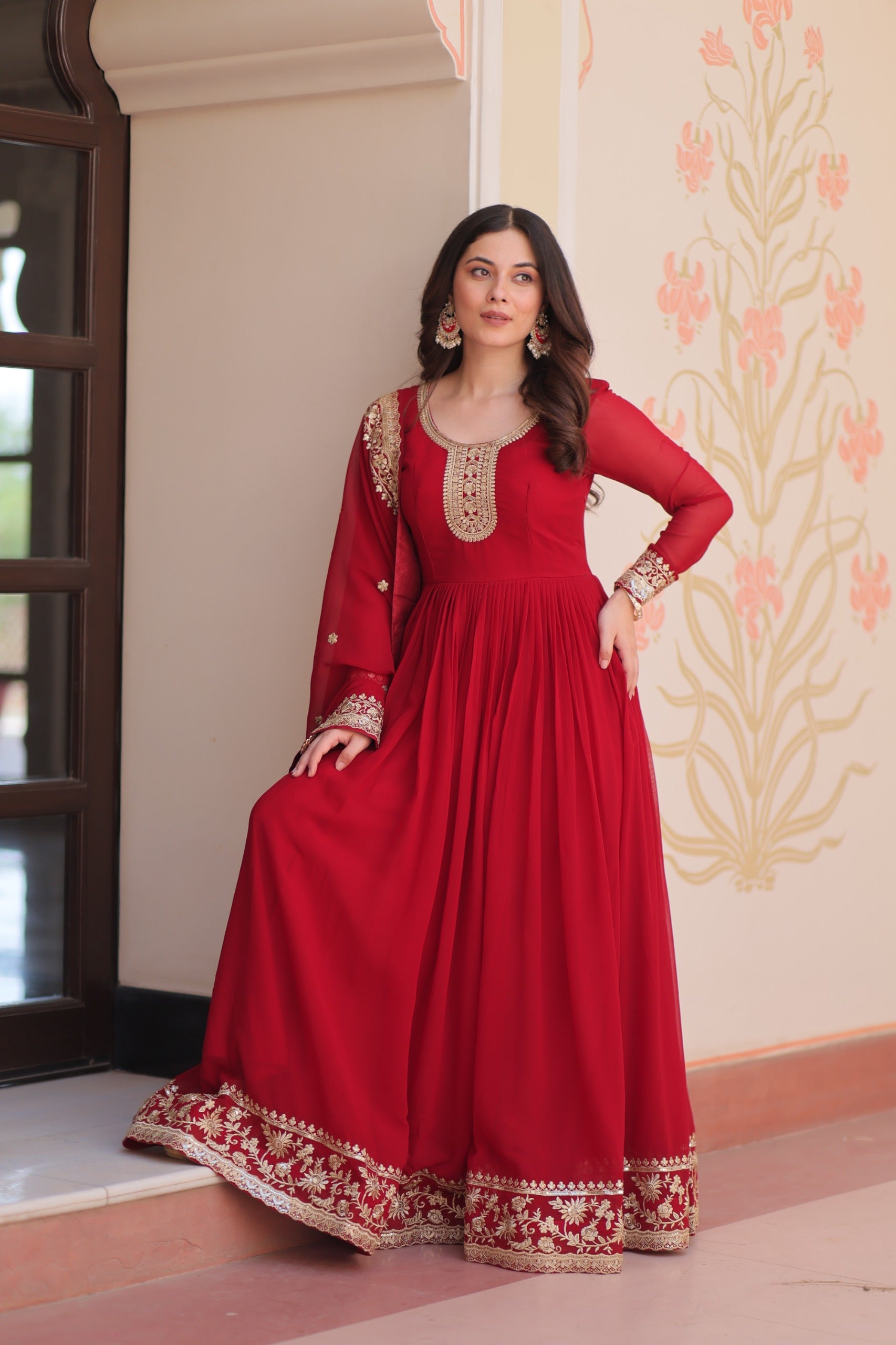 Evanik Faux Georgette With Embroidered Work Wedding Gown Dupatta