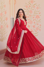 Thumbnail for Evanik Faux Georgette With Embroidered Work Wedding Gown Dupatta