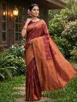 Thumbnail for Anaita Maroon Silk Blend Woven Saree With Blouse - Dista