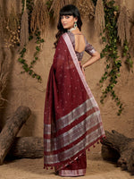 Thumbnail for Anaita Maroon Linen Cotton Zari Work Saree With Blouse - Dista