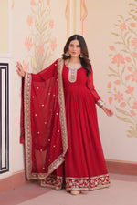 Thumbnail for Evanik Faux Georgette With Embroidered Work Wedding Gown Dupatta