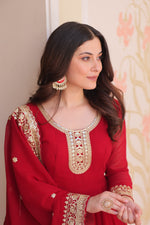 Thumbnail for Evanik Faux Georgette With Embroidered Work Wedding Gown Dupatta
