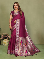Thumbnail for Anaita Maroon Paithani Gala Silk Saree With Blouse - Distacart