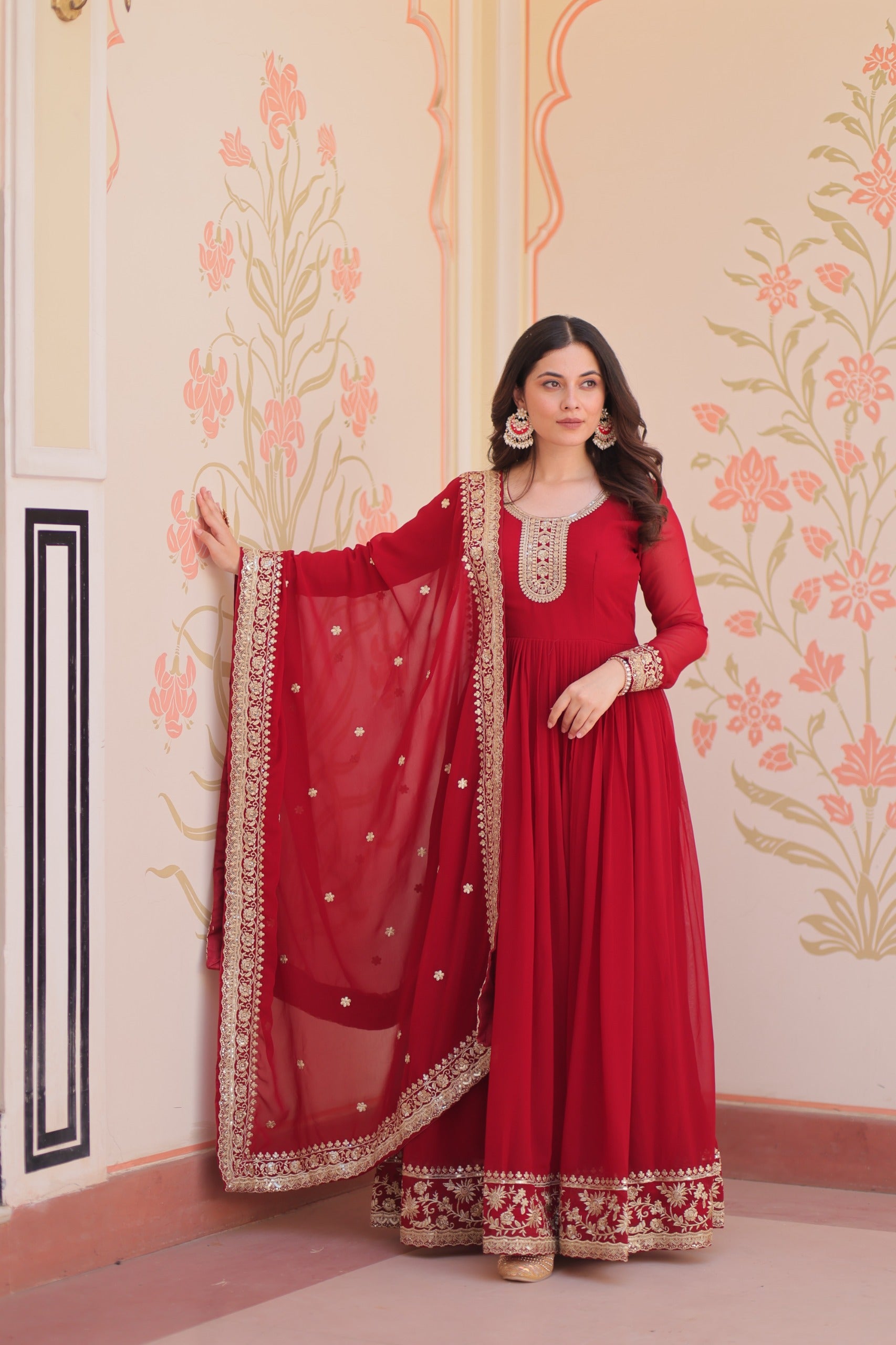Evanik Faux Georgette With Embroidered Work Wedding Gown Dupatta