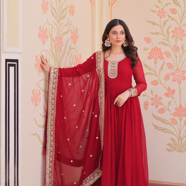 Evanik Faux Georgette With Embroidered Work Wedding Gown Dupatta