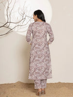 Thumbnail for Yufta Mauve Floral Print Cotton Straight Kurta Dupatta Set - Distacart